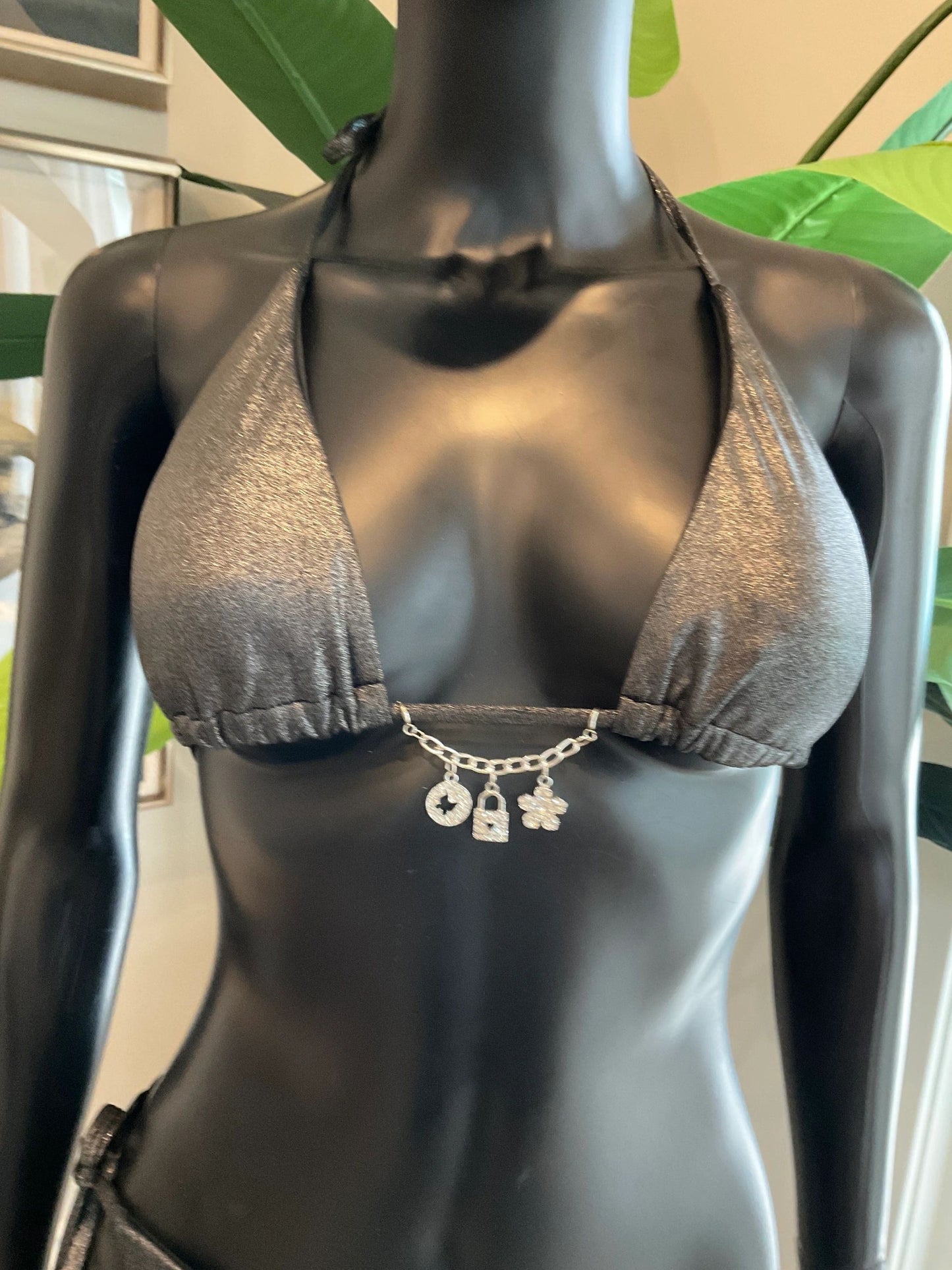 Black Shimmery Bikini with Charming Bikini Charms!