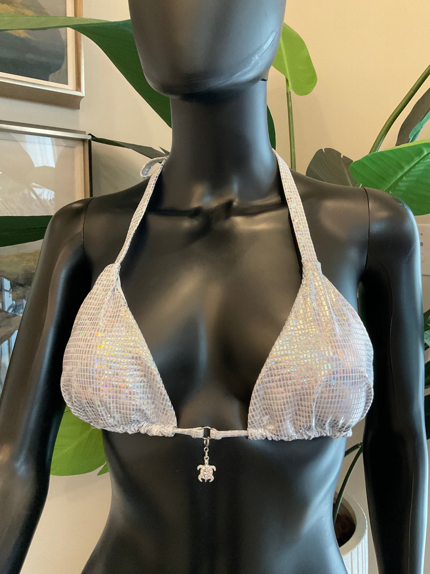 Silvery/White Bikini with a Body Chain!