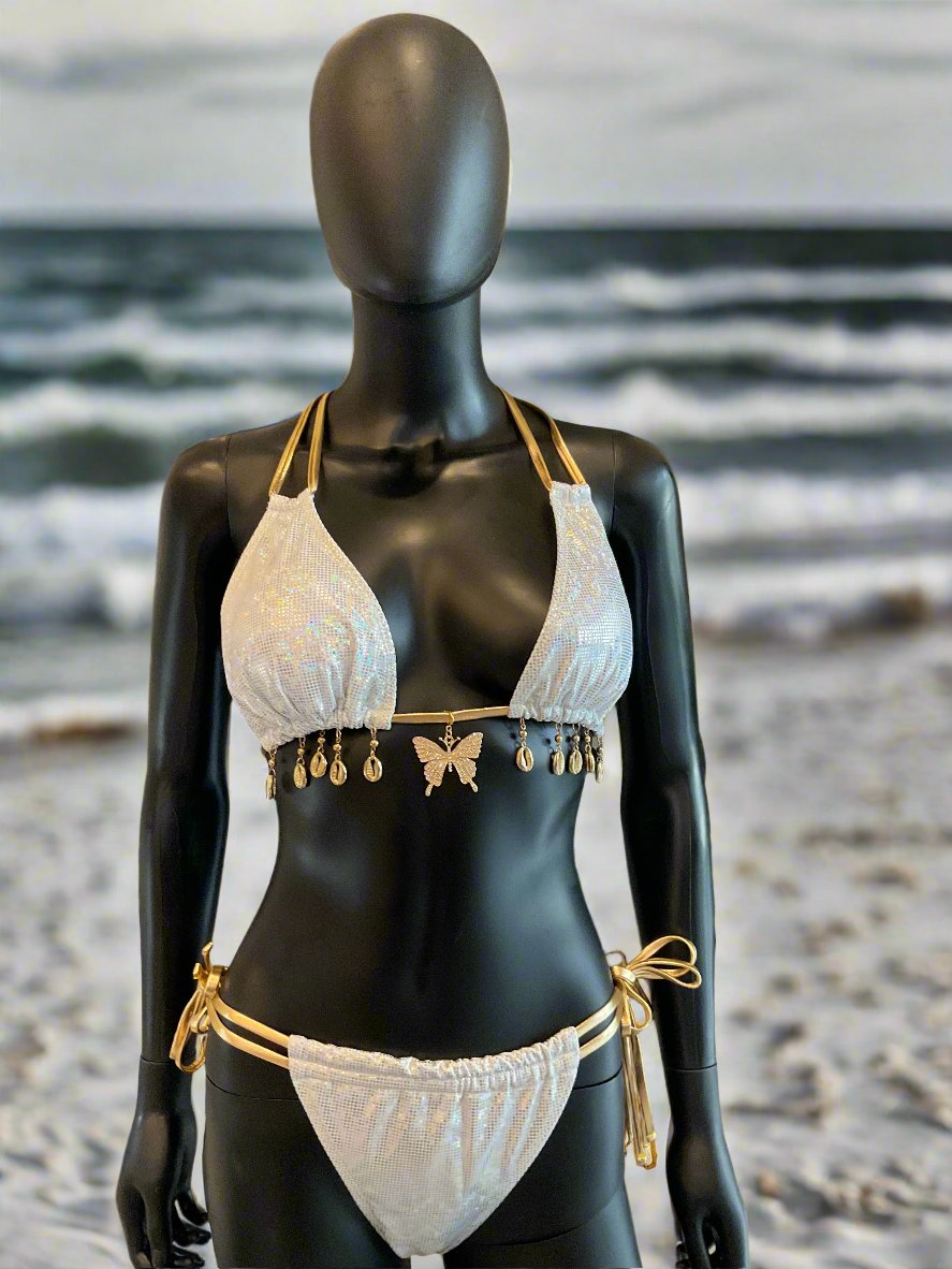 Silver/Gold Trim Bikini with Charming Bikinis Charm!