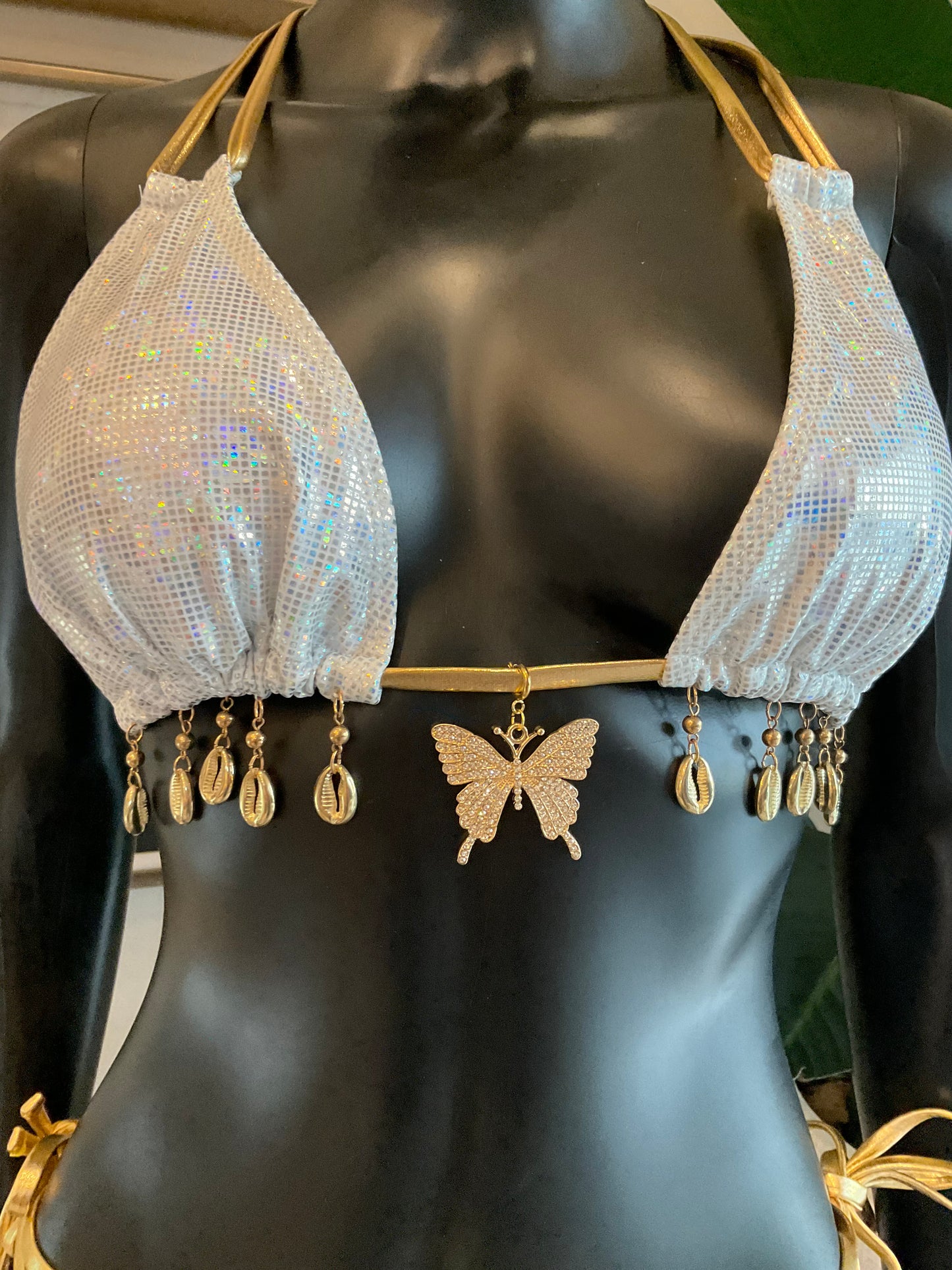 Silver/Gold Trim Bikini with Charming Bikinis Charm!