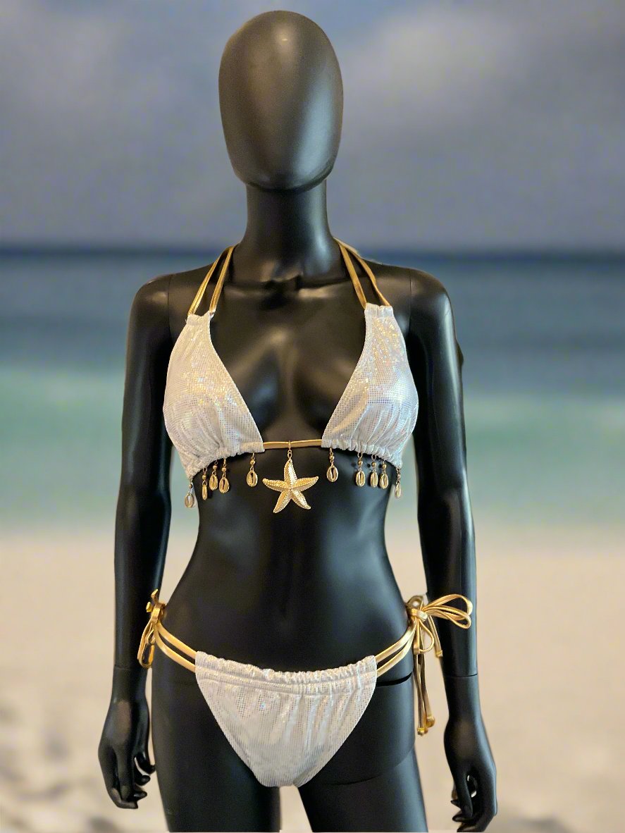 Silver/Gold Trim Bikini with Charming Bikinis Charm!