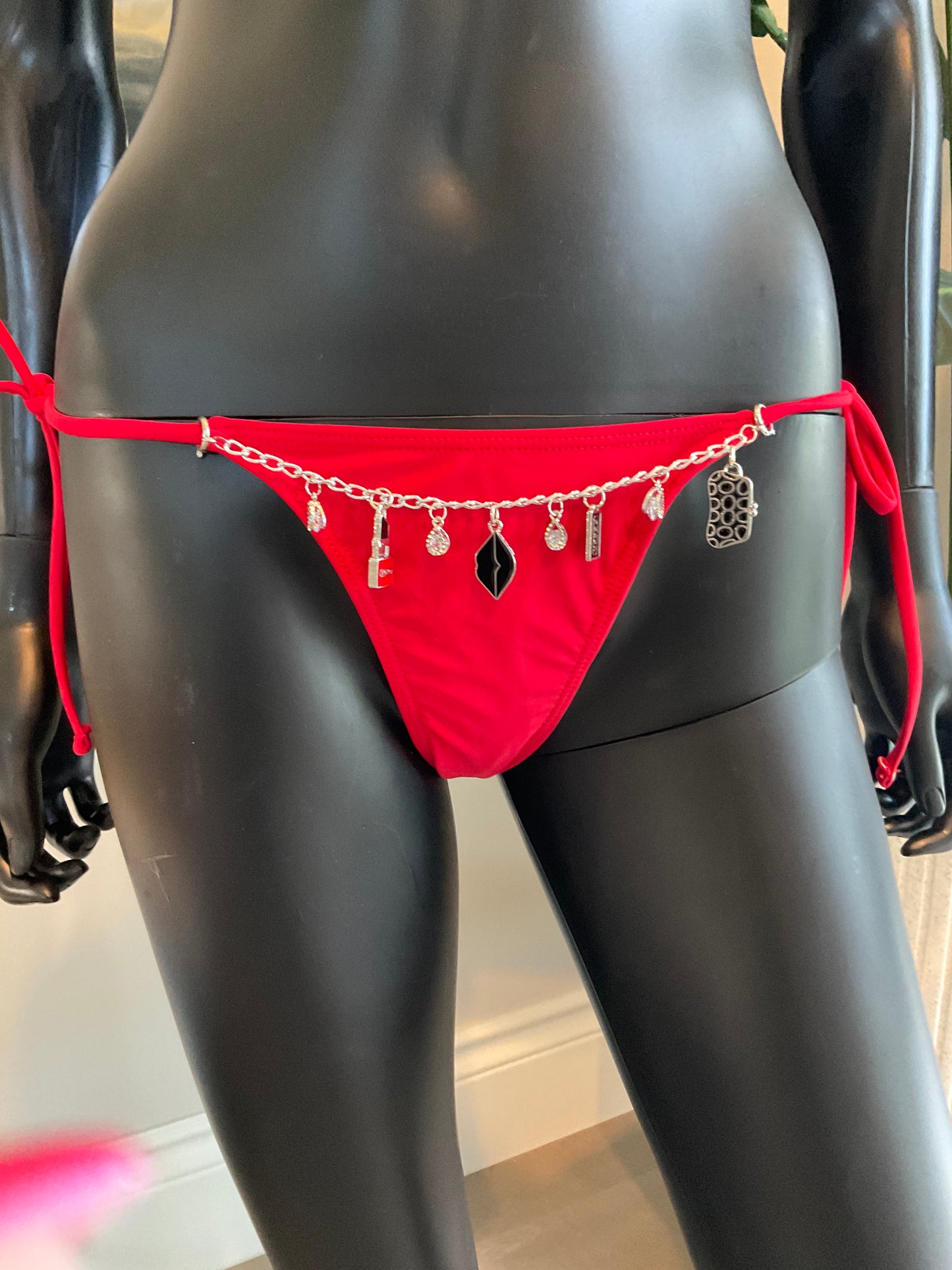 Red Bikini with Charming Bikinis Lip Charms & Charm Belt!