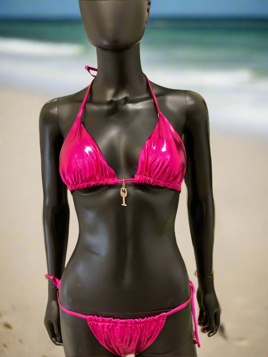 Metallic Pink Bikini with Charming Bikinis Charm!