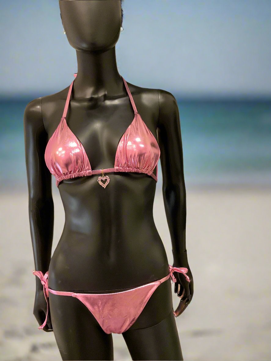 Metallic Light Pink Bikini with Charming Bikini Charm!