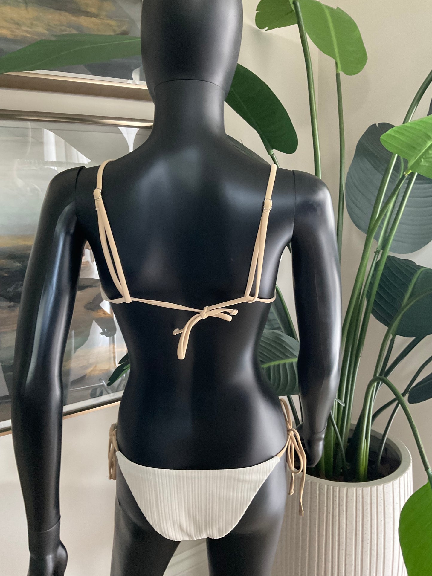 White Bikini/Tan Straps with Charming Bikinis Charm & Charm Belt!