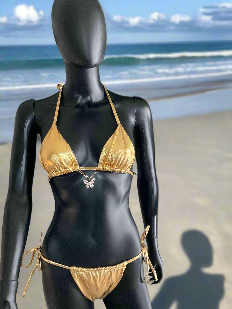 Gold Metallic Bikini with Charming Bikini Charms