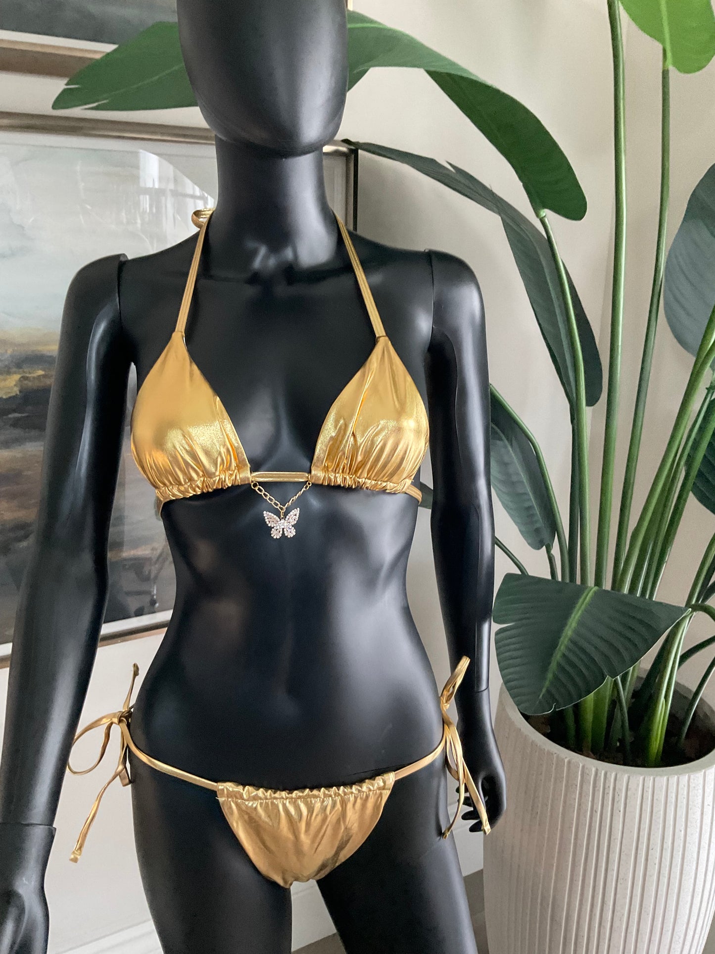 Gold Metallic Bikini with Charming Bikini Charms