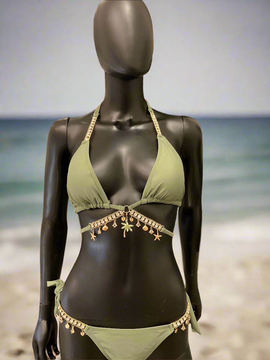 Khaki Green Bikini loaded with charms & with Charming Bikinis Charm!
