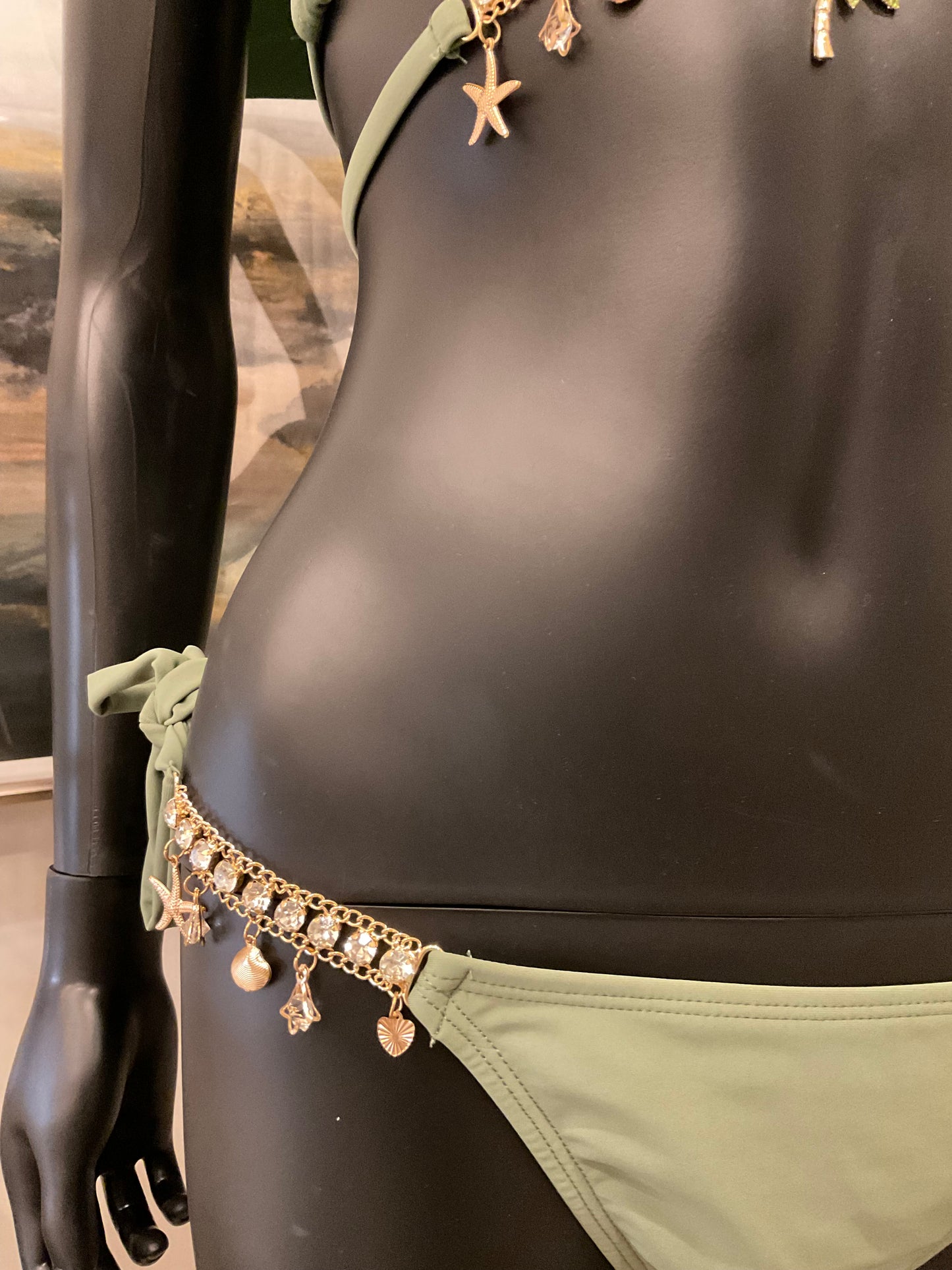 Khaki Green Bikini loaded with charms & with Charming Bikinis Charm!