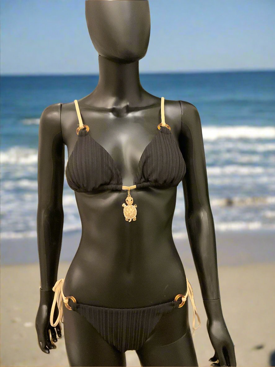 Black/Tan Bikini with Charming Bikinis Turtle Charm!