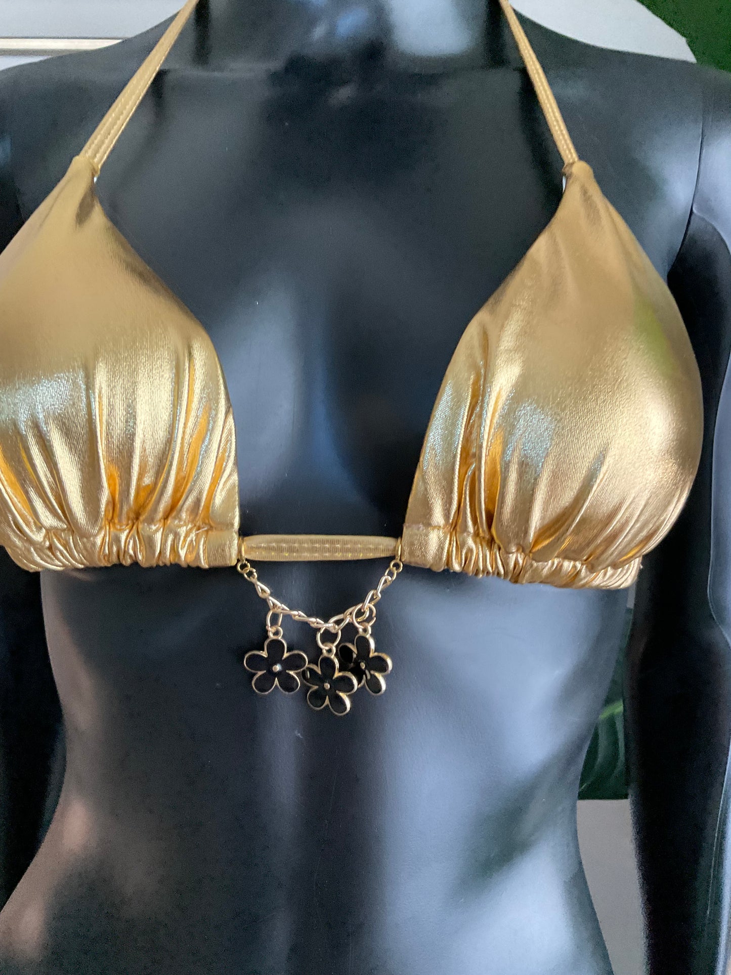 Charming Bikinis Black/Gold Flower Charm!