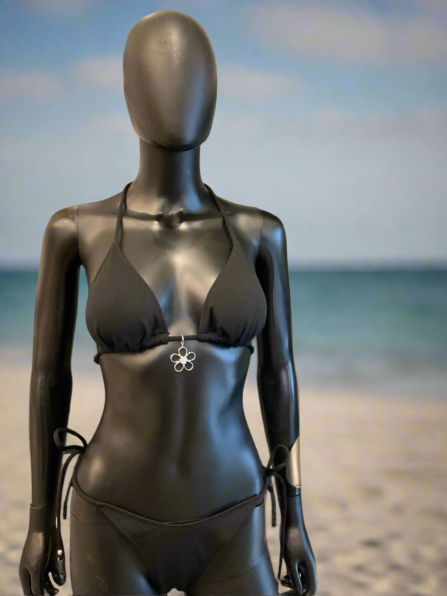 Black Bikini with Charming Bikinis Silver Flower Charm!