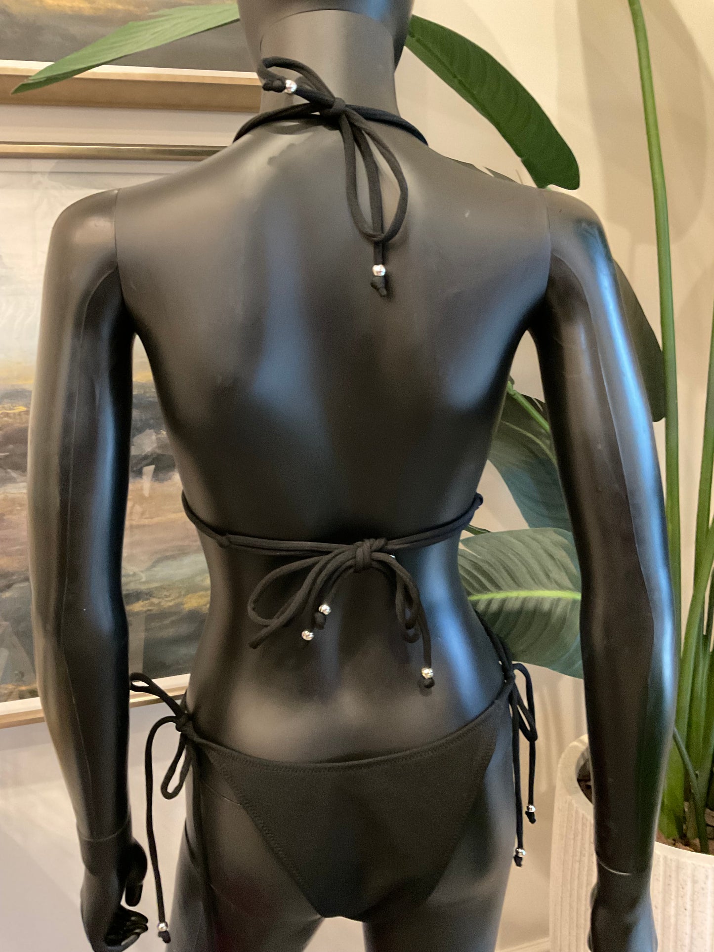 Black Bikini with Charming Bikinis Silver Flower Charm!