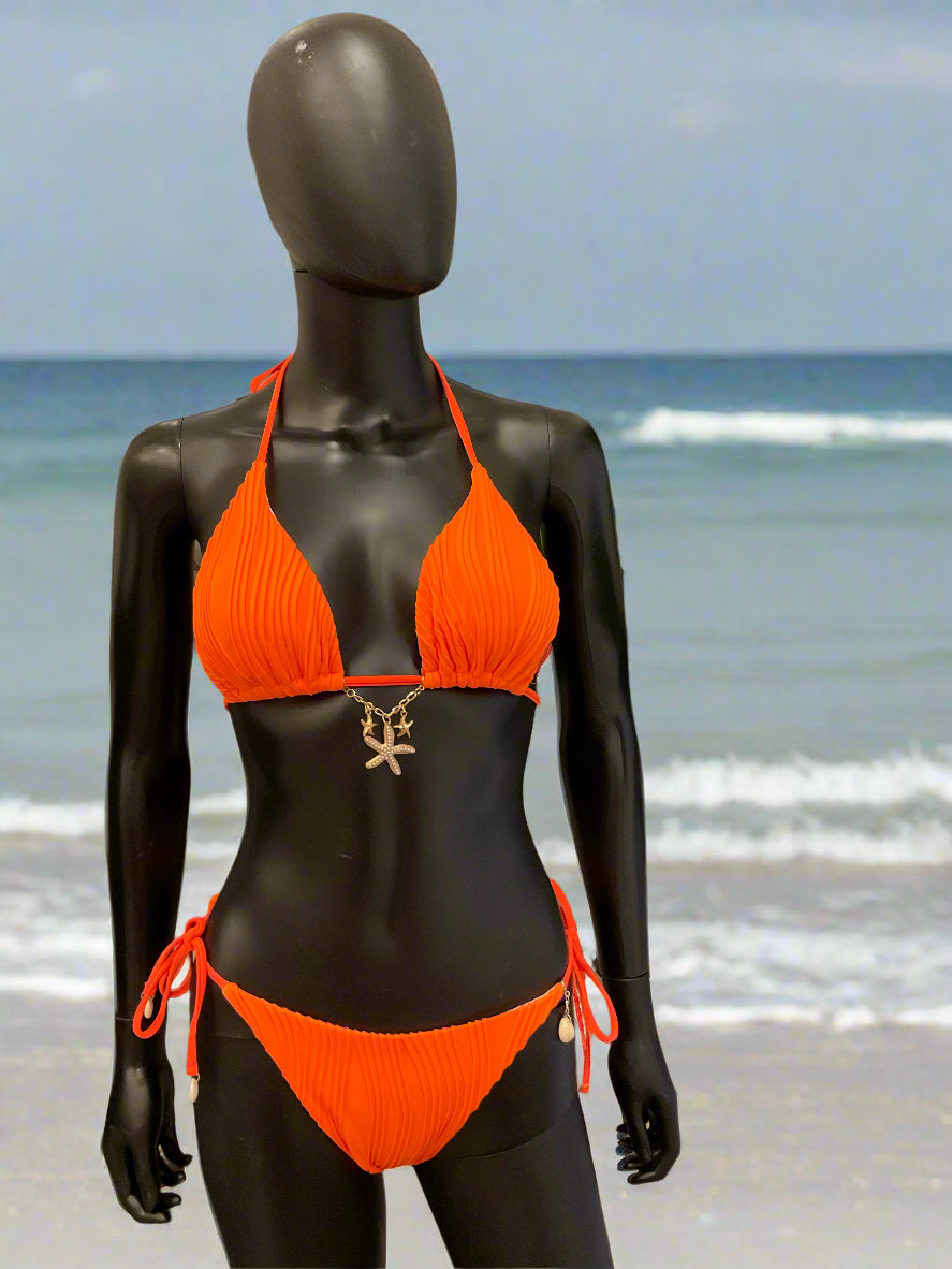 Neon Orange Bikini with a Charming Bikinis Charm!