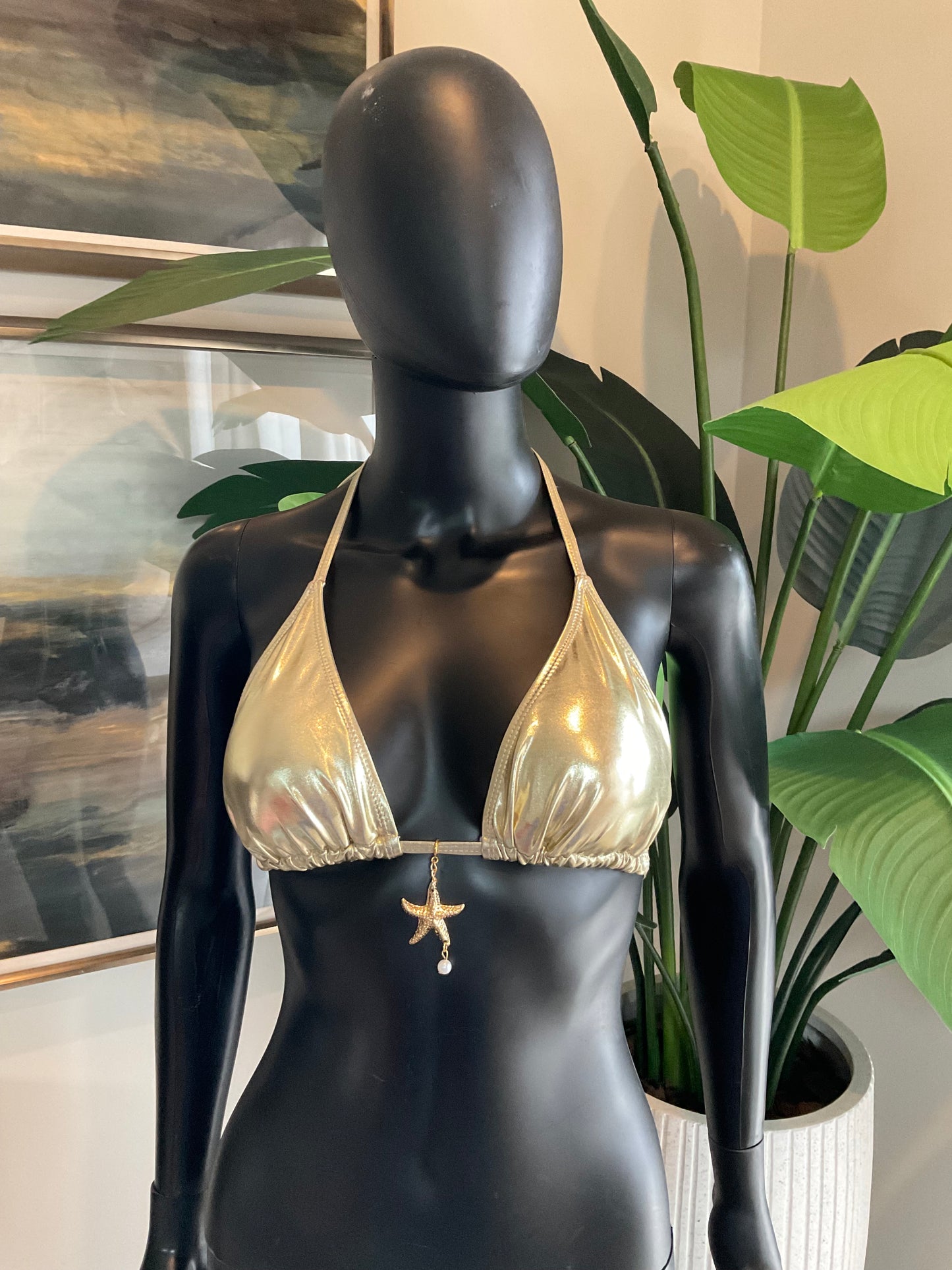 Charming Bikinis Gold Starfish with a Pearl Charm!
