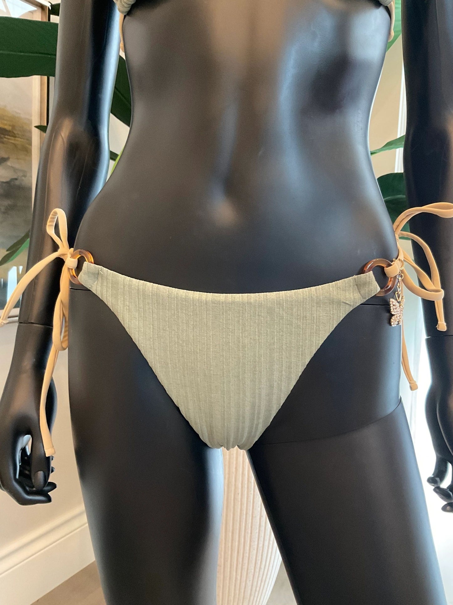 Khaki Green Bikini with Charming Bikinis Rhinestone Butterfly Charm!
