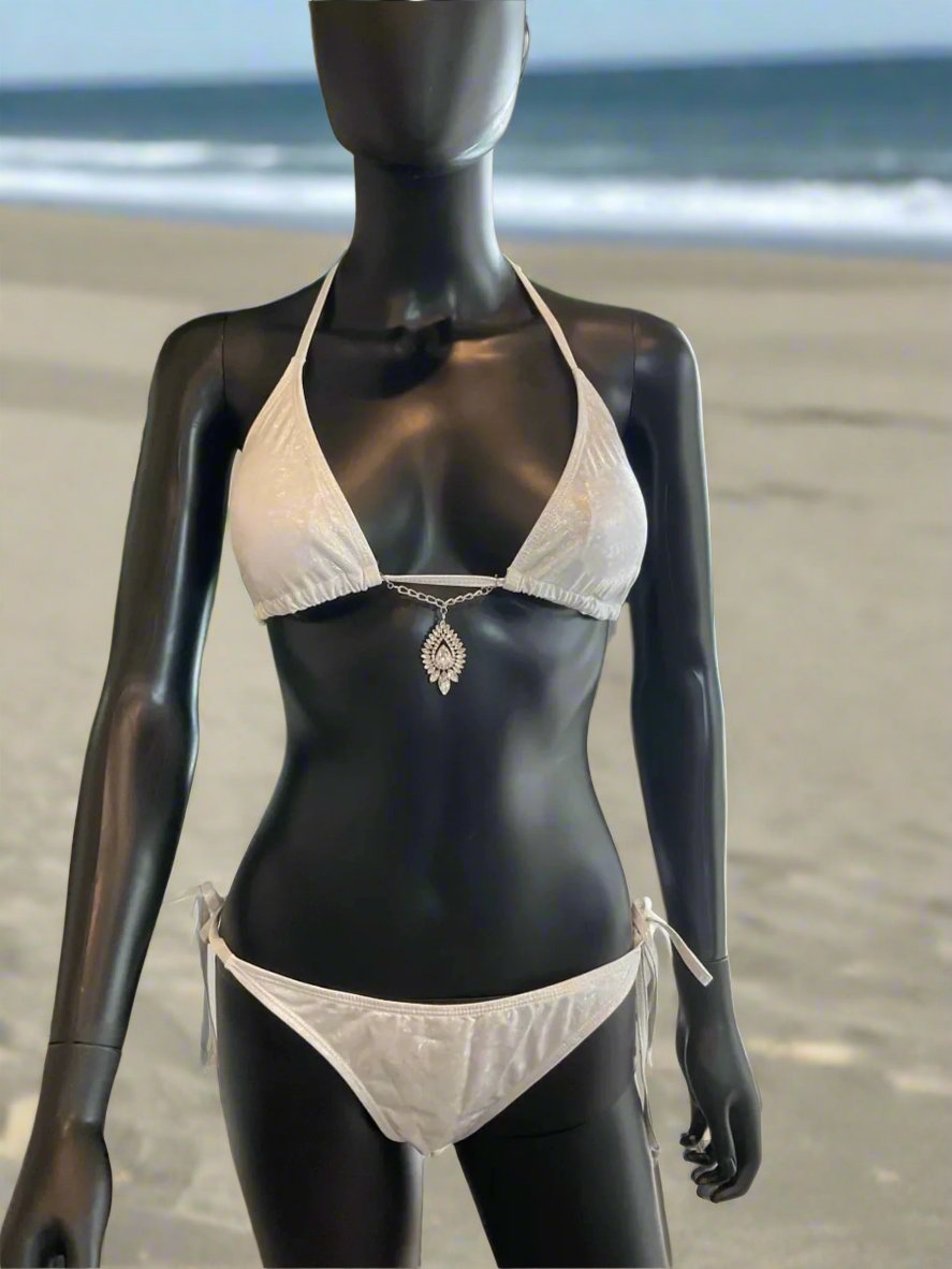 Silver/White Bikini with Charming Bikini Charm!