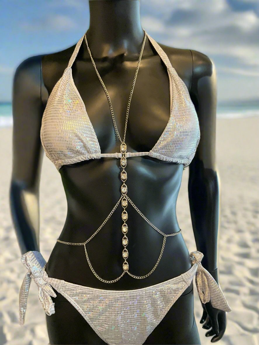 Shimmery Silver Bikini with body chain