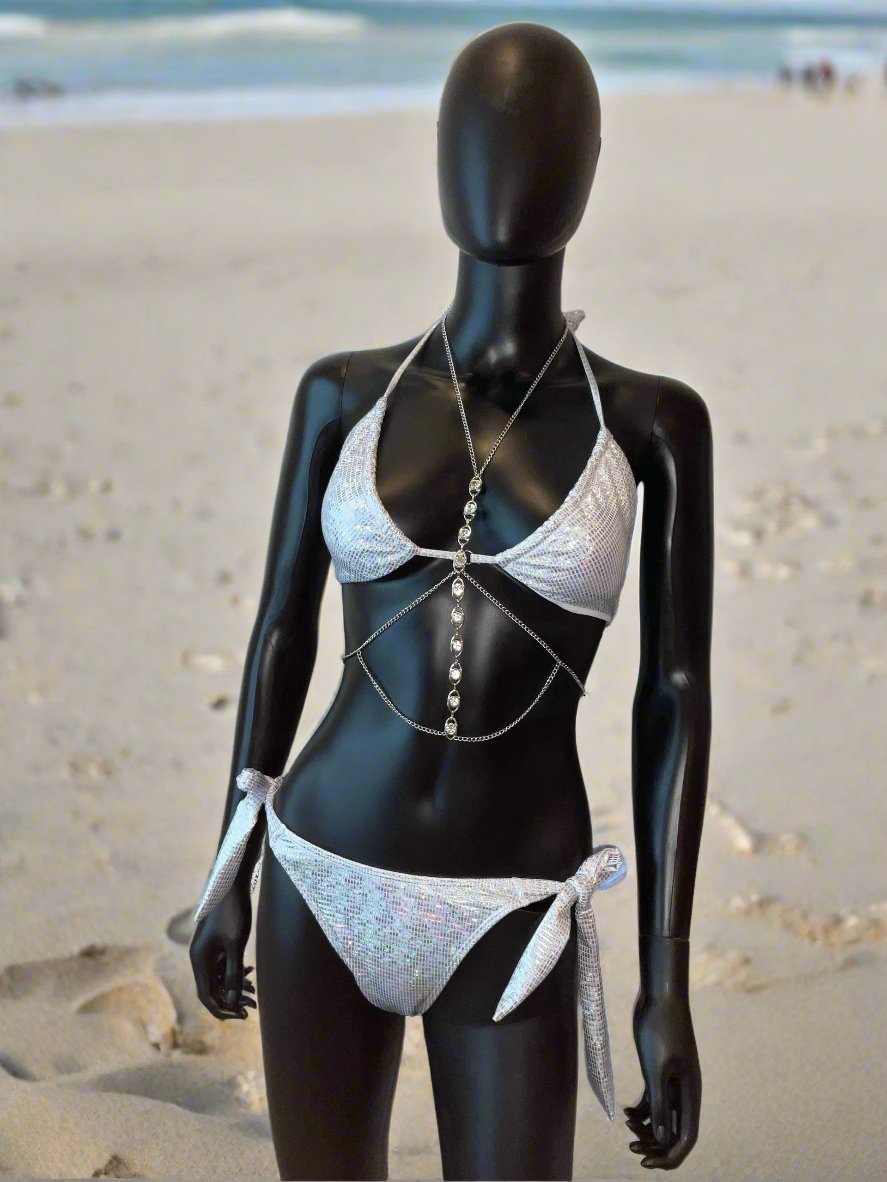White/Silvery Bikini-wear it with or without body chain!
