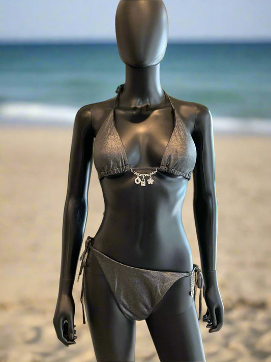 Black Shimmery Bikini with Charming Bikini Charms!