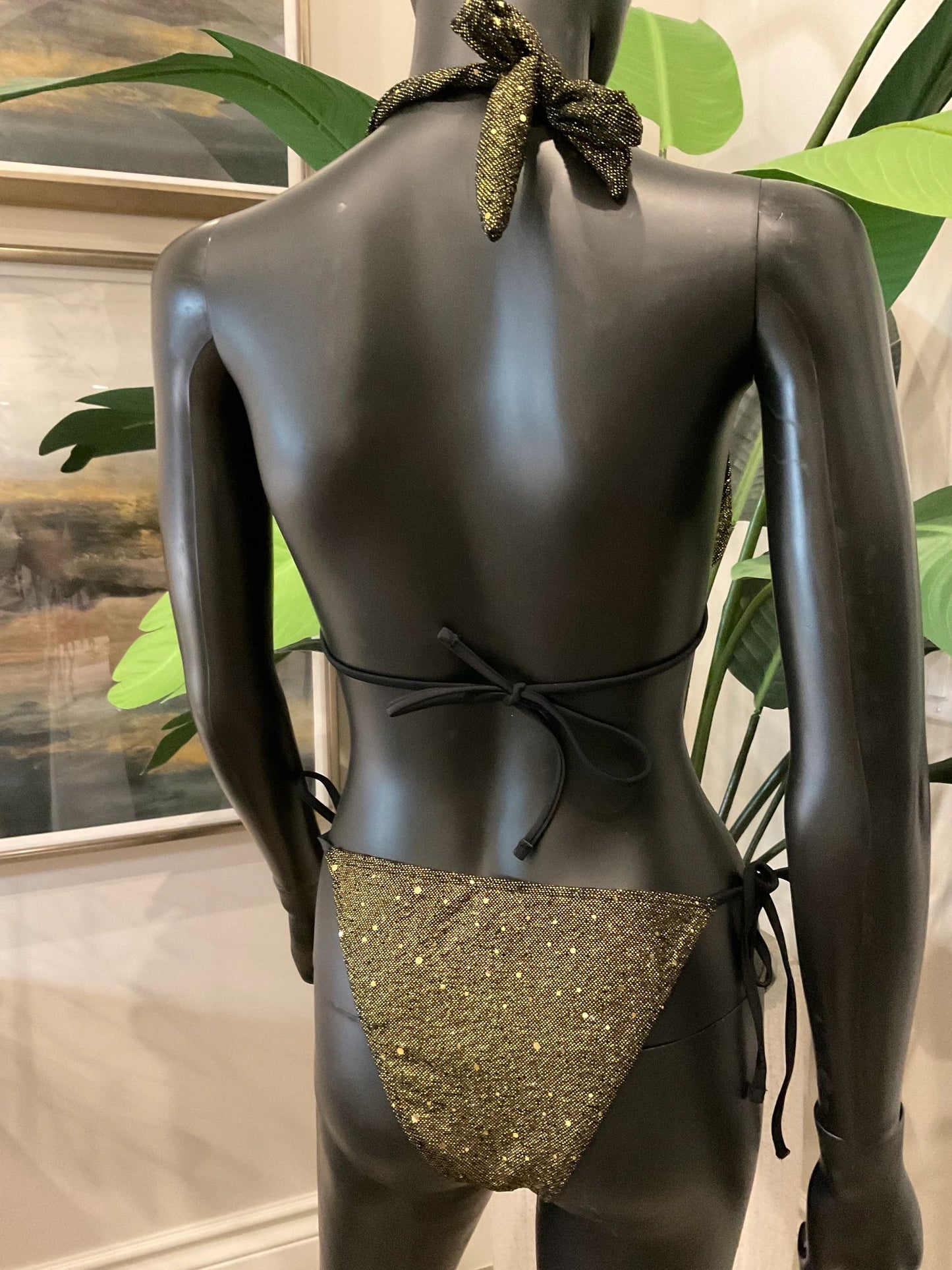 Black/Gold Shimmery Bikini with Charming Bikinis Glamorous Butterfly Charm!