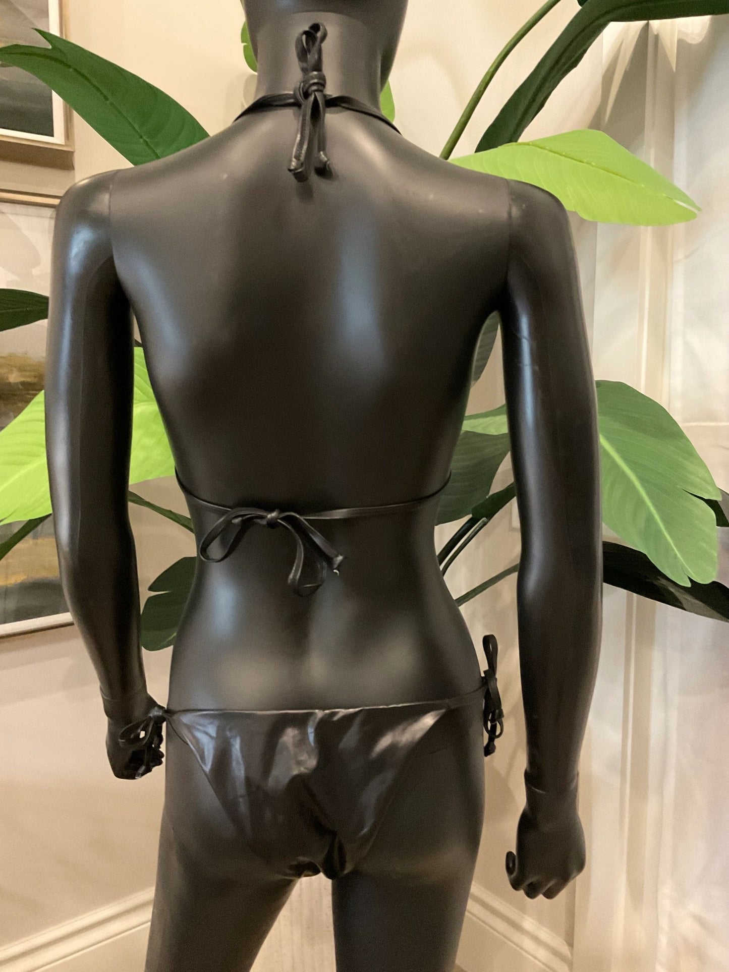 Black Leather(faux)Bikini with Charming Bikinis Royal Flush Charm!