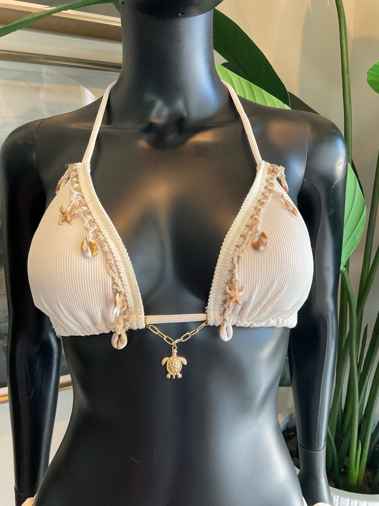 Cream Bikini loaded with Seashells with a Charming Bikini Charm!