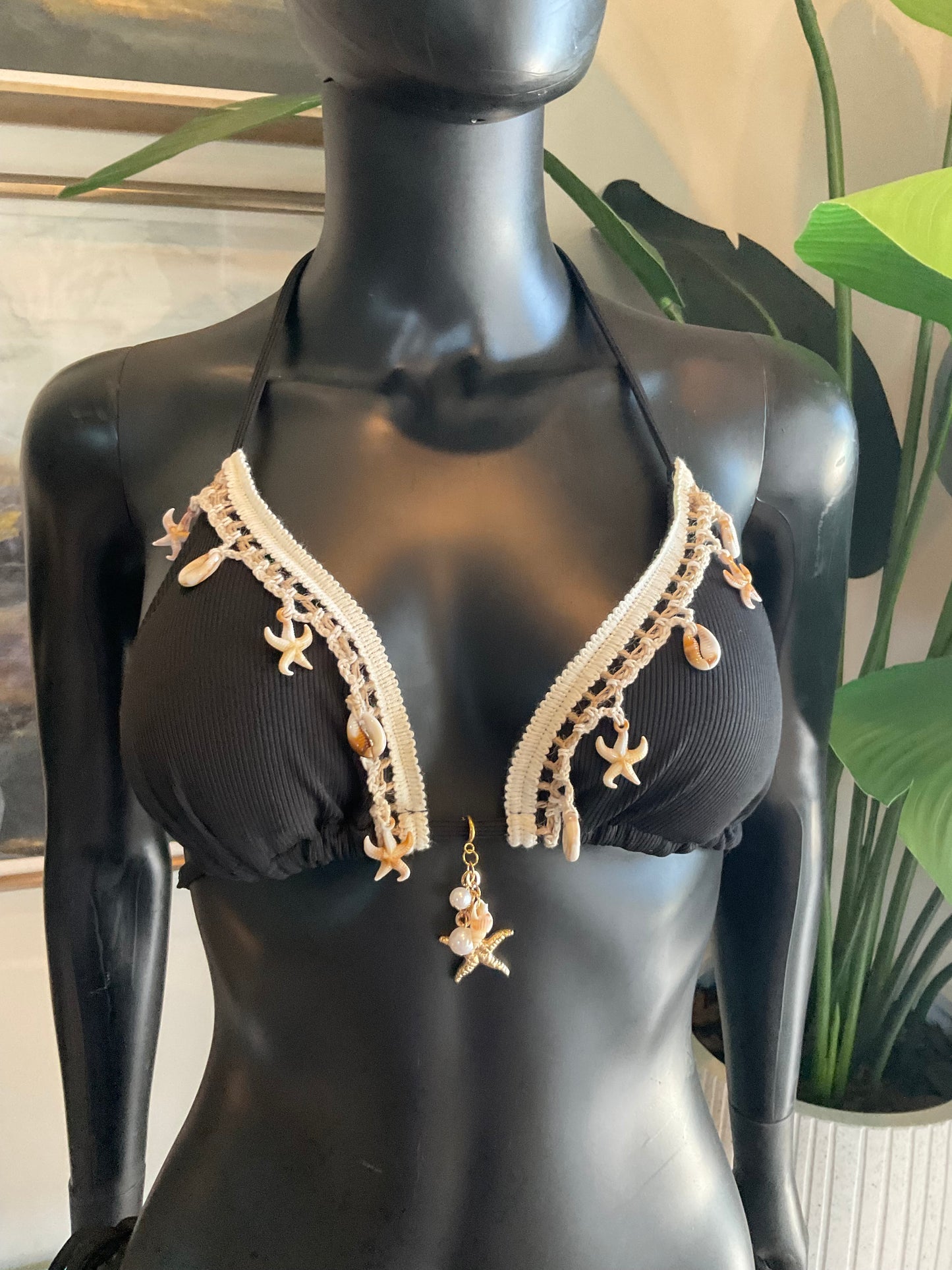 Black/Cream Bikini loaded with Seashells with a Charming Bikinis Charm!