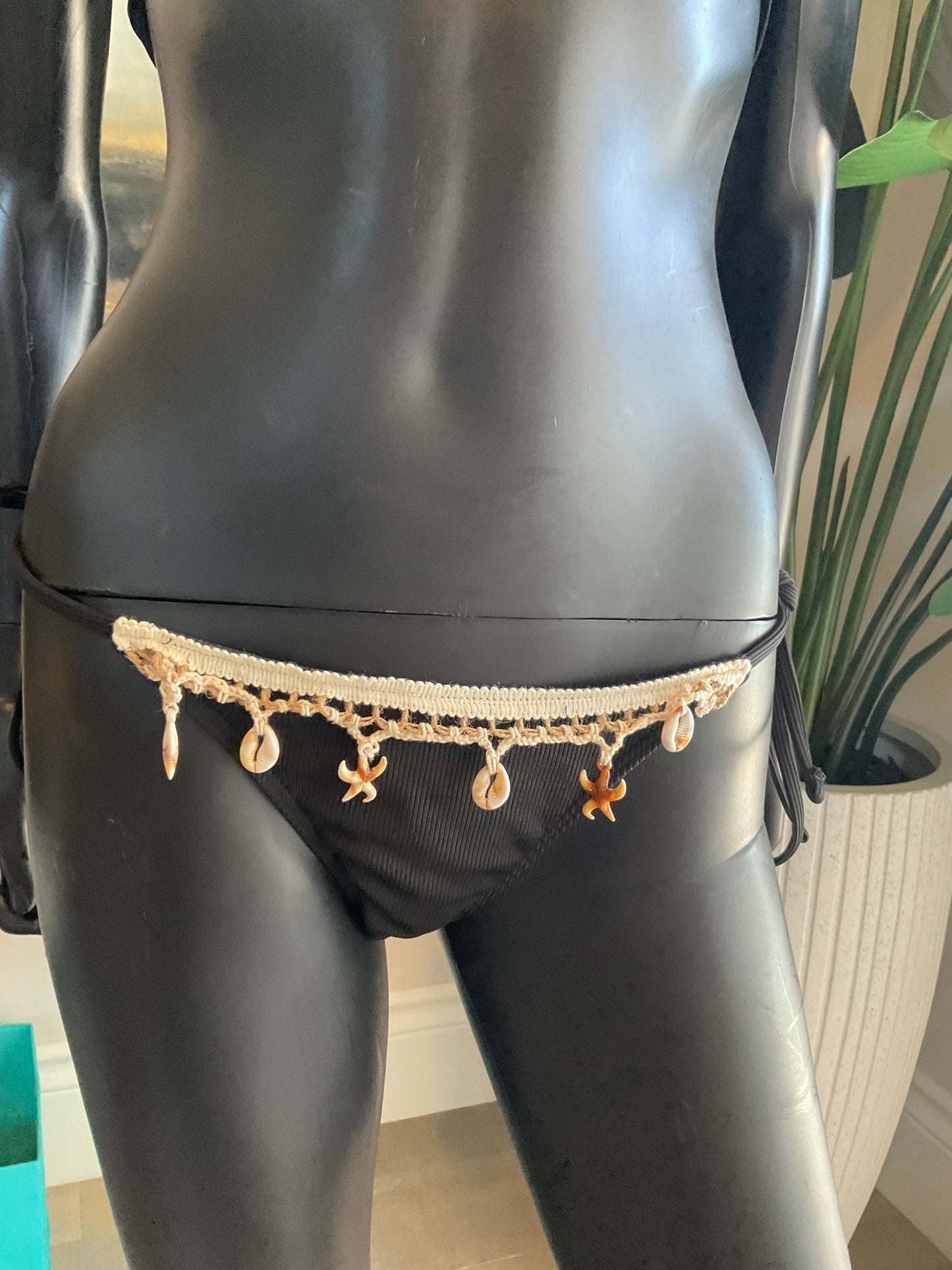 Black/Cream Bikini loaded with Seashells with a Charming Bikinis Charm!